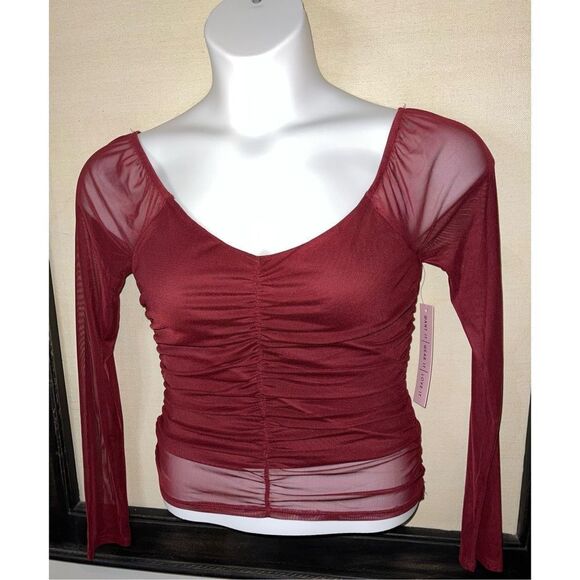 Crave Fame Burgundy Mesh Sleeve Top - XS - Picture 2 of 10